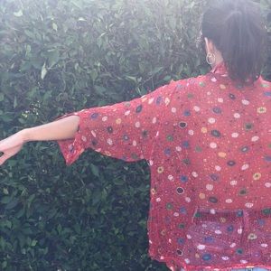 70s vintage polka dot, multi colored blouse